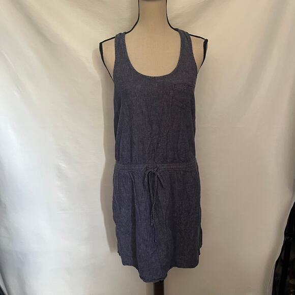 Lou & Grey Linen Blend Chambray Jumper Dress Sz M Coastal Loungecore Minimal - Picture 14 of 14